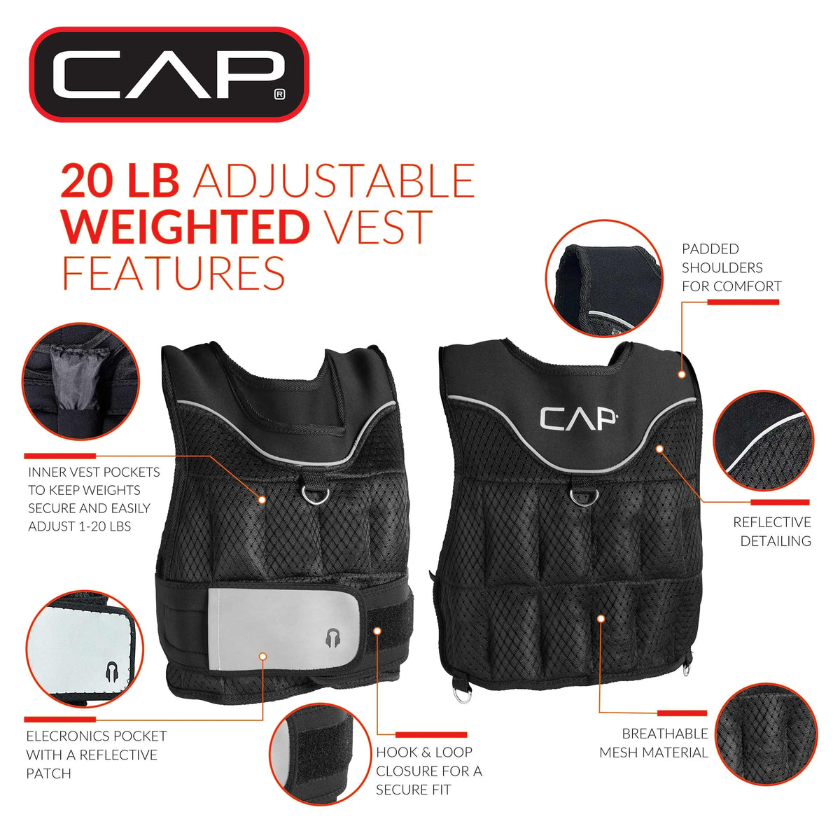 Adjustable 20 lbs Unisex Weighted Vest for Enhanced Walking and Running Performance